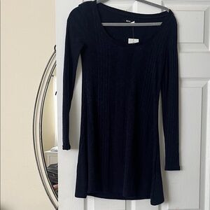 BDG Navy Ribbed Long-Sleeve Scoop Neck Dress